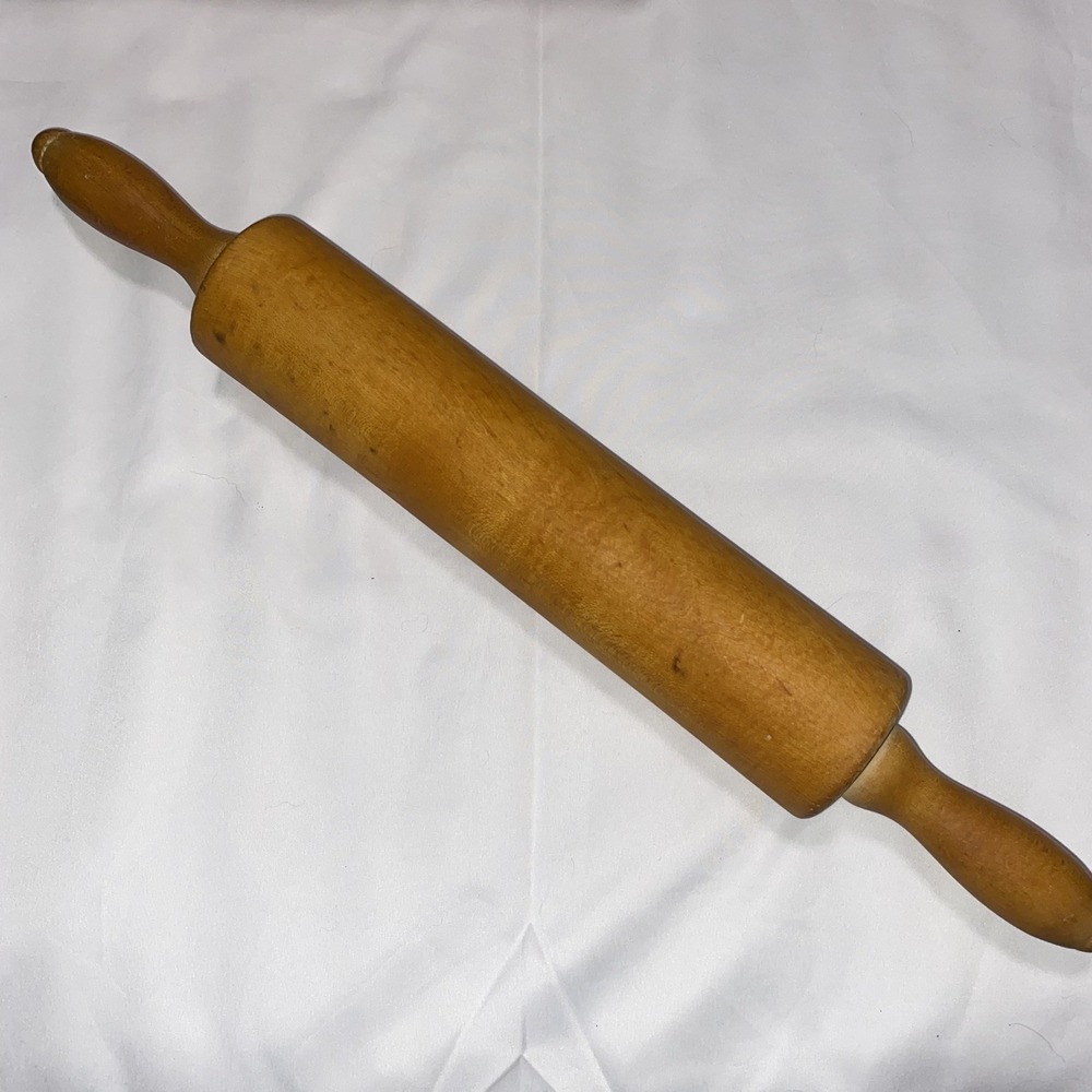 VINTAGE WOODEN ROLLING PIN PRIMITIVE OLD WOOD HANDLES 19.25"